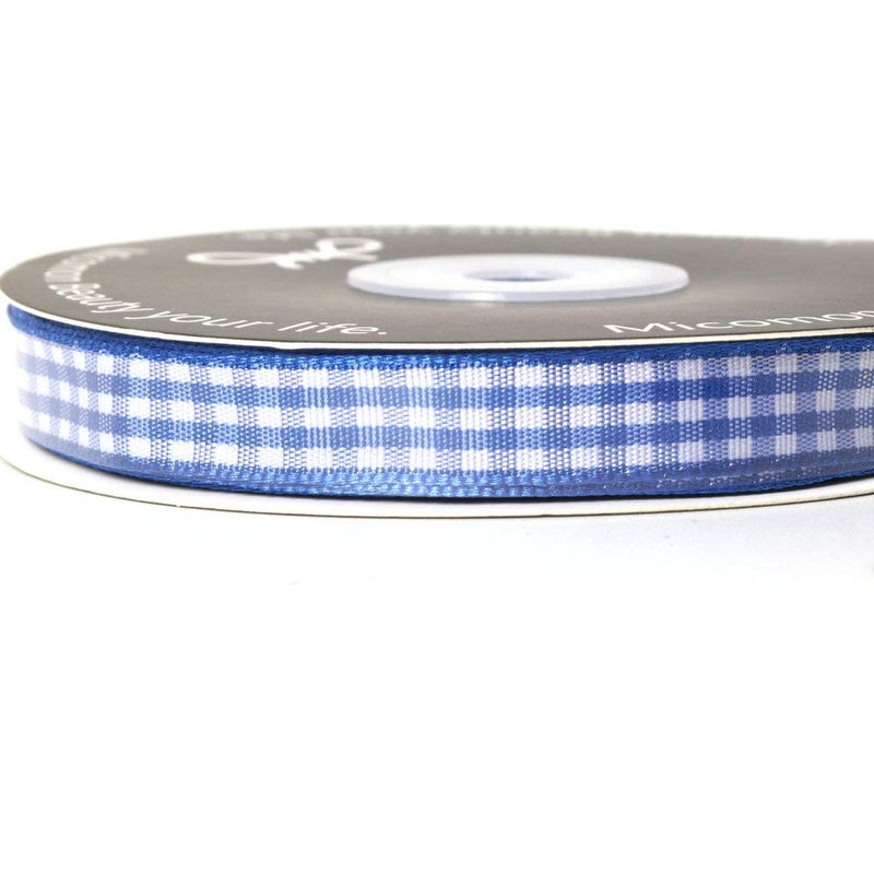 Micomon شريط Micomon Ink Blue Gingham منقوش مربعات بطول 25 ياردة لكل لفة 100% بوليستر (3/8 بوصة، أزرق حبر) - Image 3